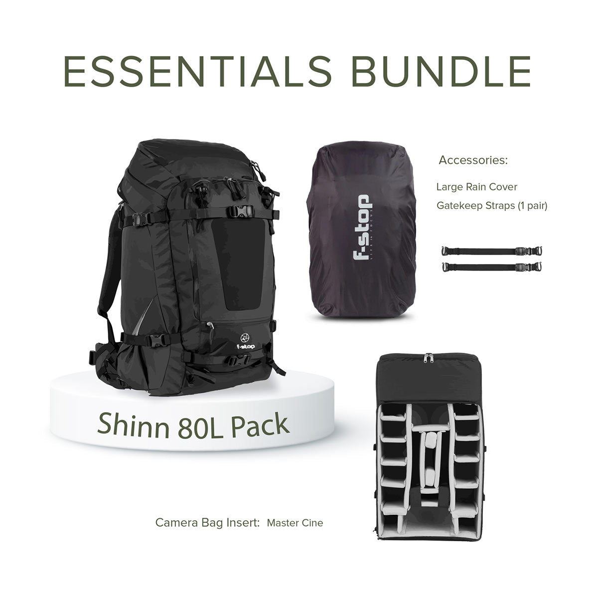 f-stop Mountain Series Shinn 80L Backpack Essentials Bundle (Matte Anthracite Black)