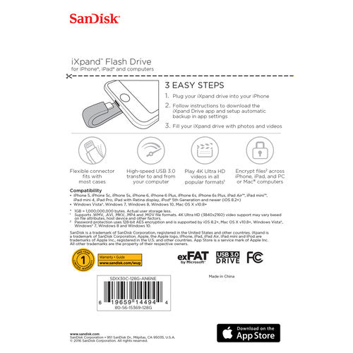 SanDisk iXpand 128GB Lightening USB Flash Drive